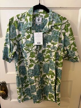 Sue Sartor Green Blue Floral Button-Down Shirt NWT Size S